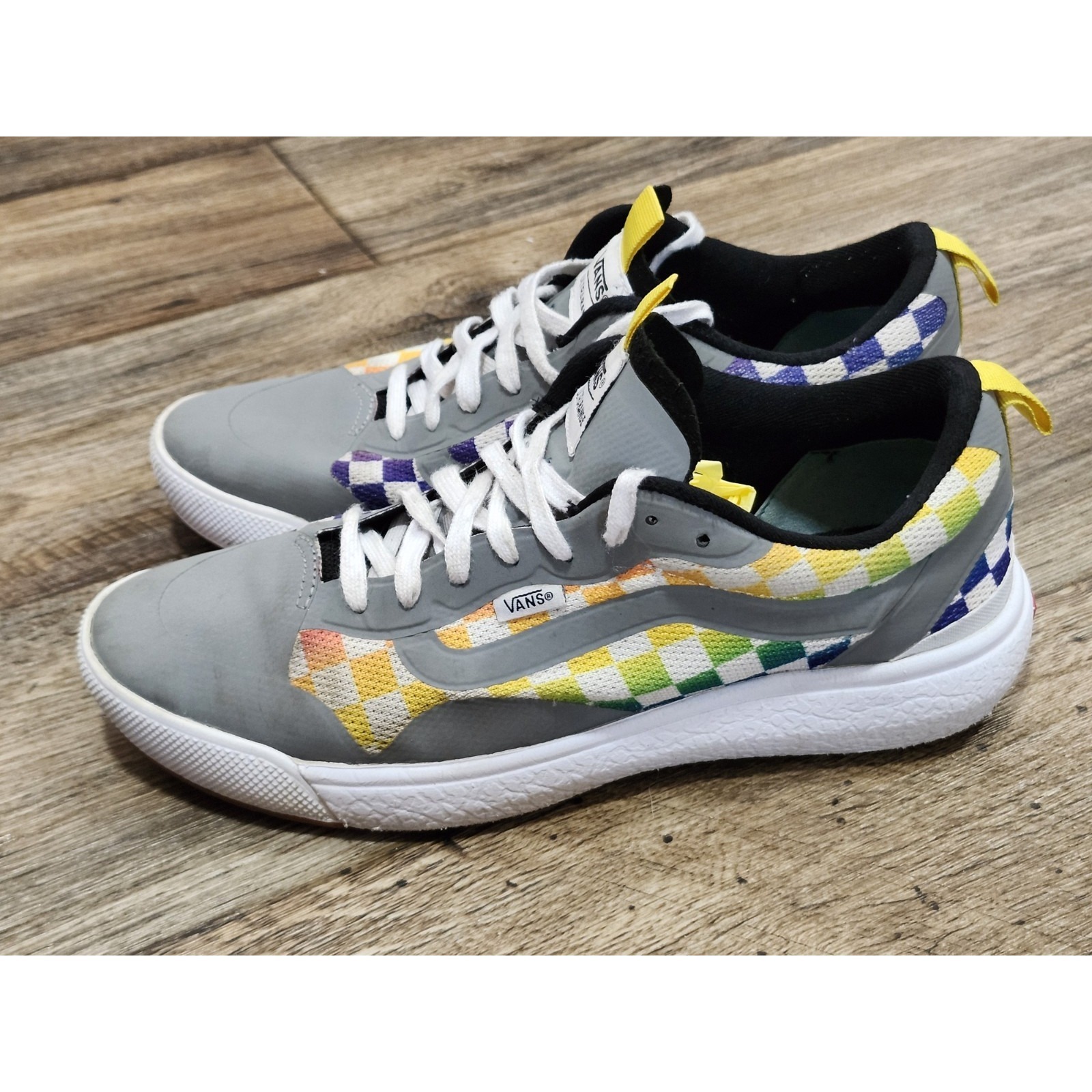 Rare Lgbt Vans Ultra Range Cush Gray Rainbow Checker Unisex Men's 9 Women's 10.5
